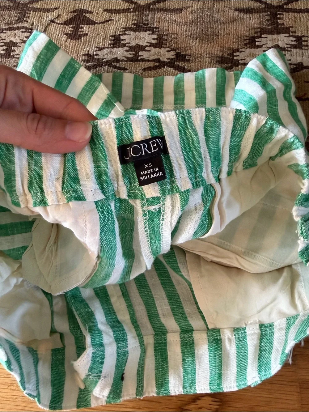 J. Crew Green & White Striped Linen-Blend Bermuda Shorts